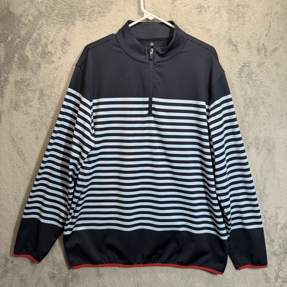 G Fore Mens L Navy 1/4 Zip Pullover Striped Golf Performance Park MGM Las‎ Vegas - Picture 1 of 7